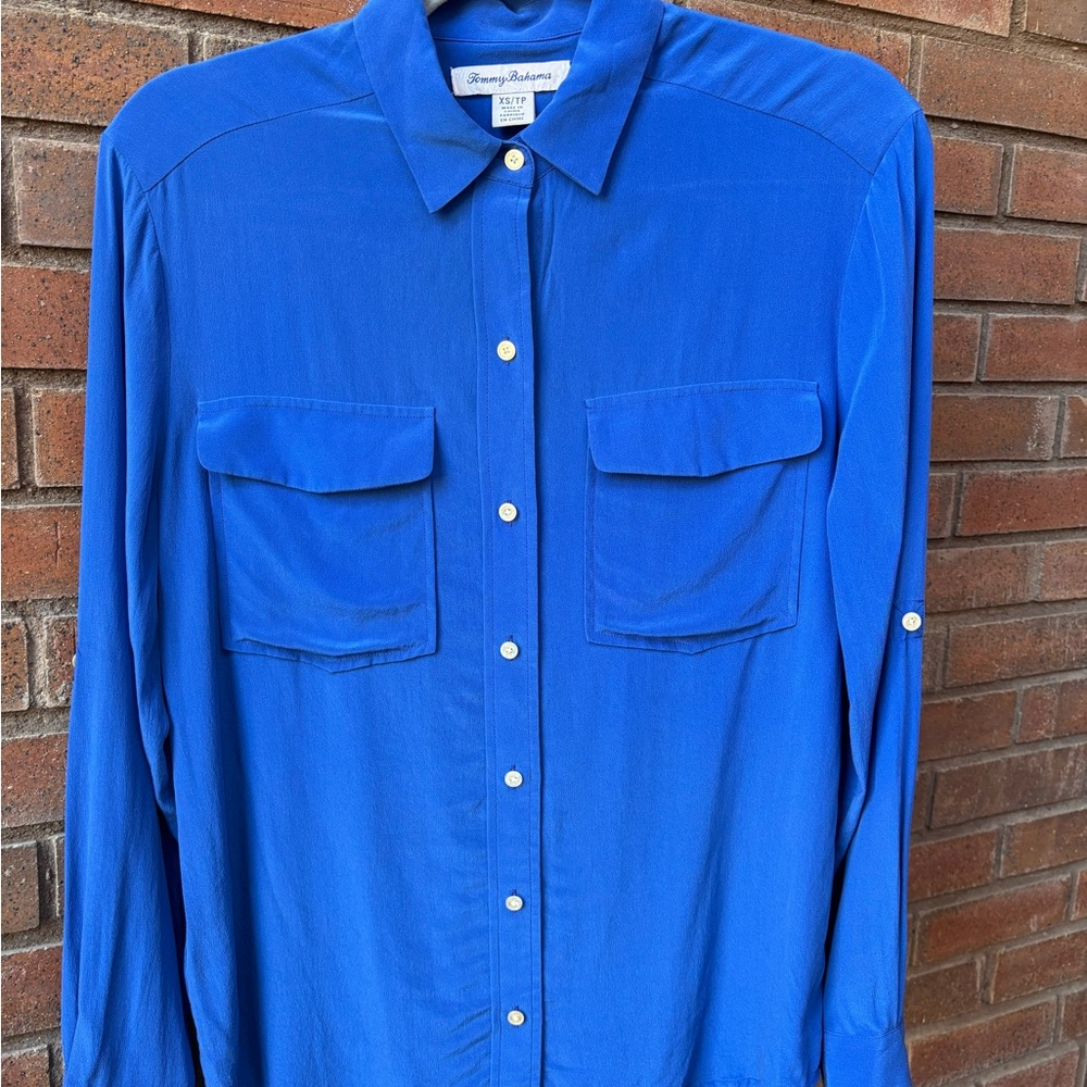 Tommy Bahama Royal Blue 100 Percent Silk Collared Shirt